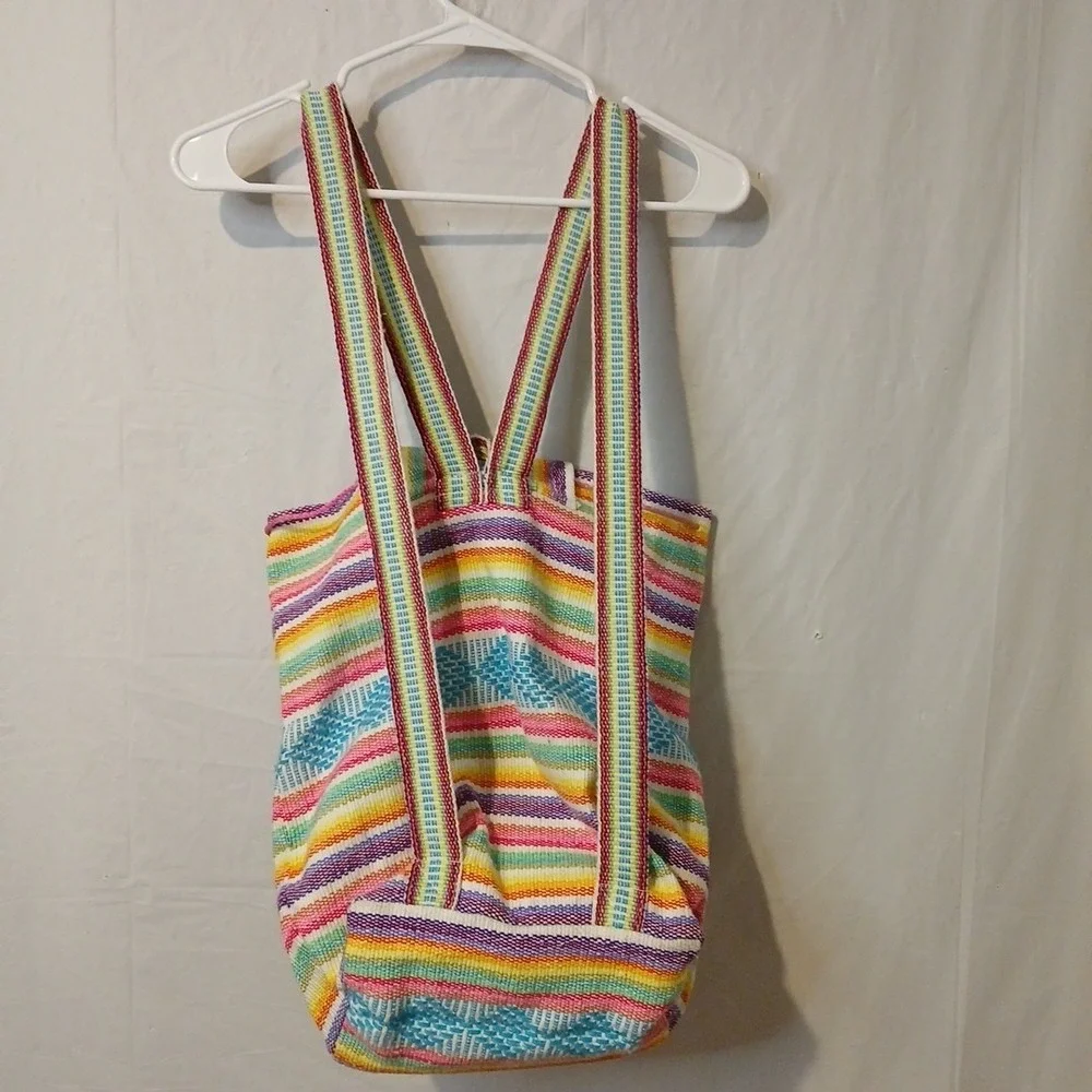 Aztec Backpack With Drawstring Pocket  Cancun Mexico Pink Purple‎ Hippie Boho